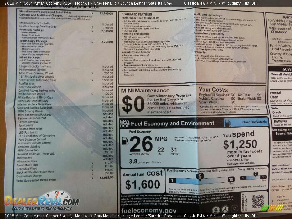 2018 Mini Countryman Cooper S ALL4 Window Sticker Photo #6