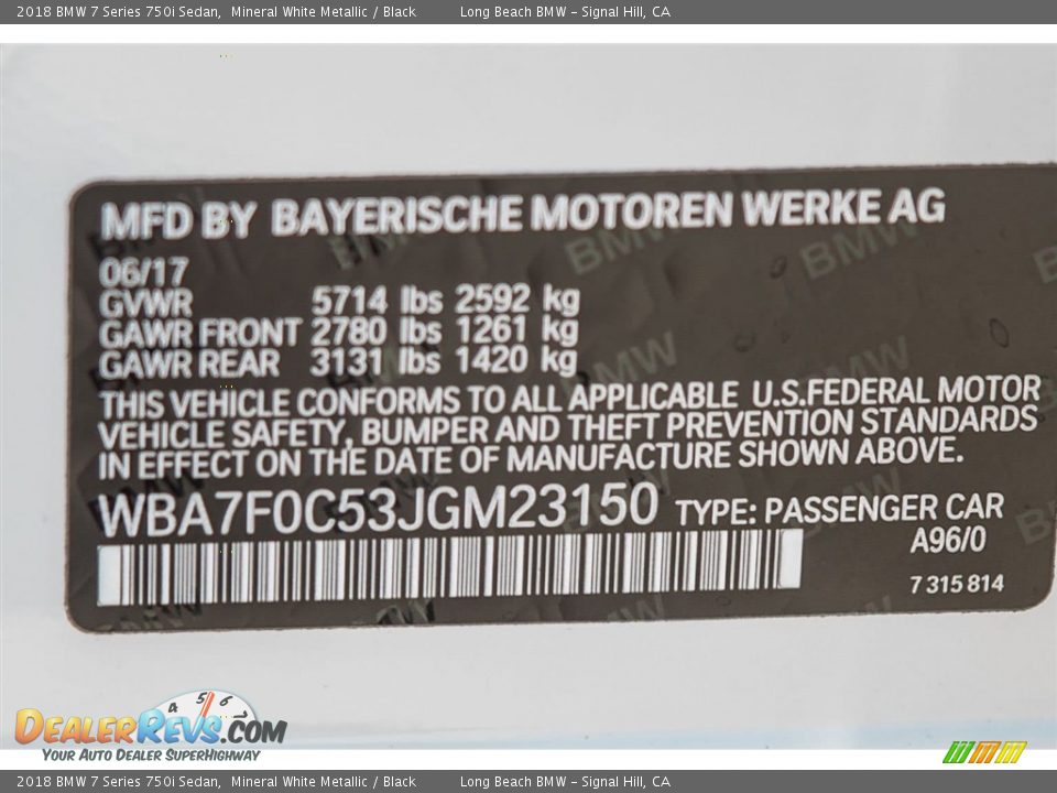 2018 BMW 7 Series 750i Sedan Mineral White Metallic / Black Photo #11