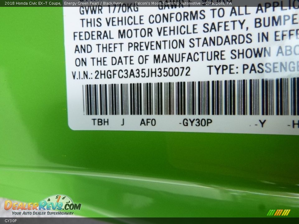 Honda Color Code GY30P Energy Green Pearl