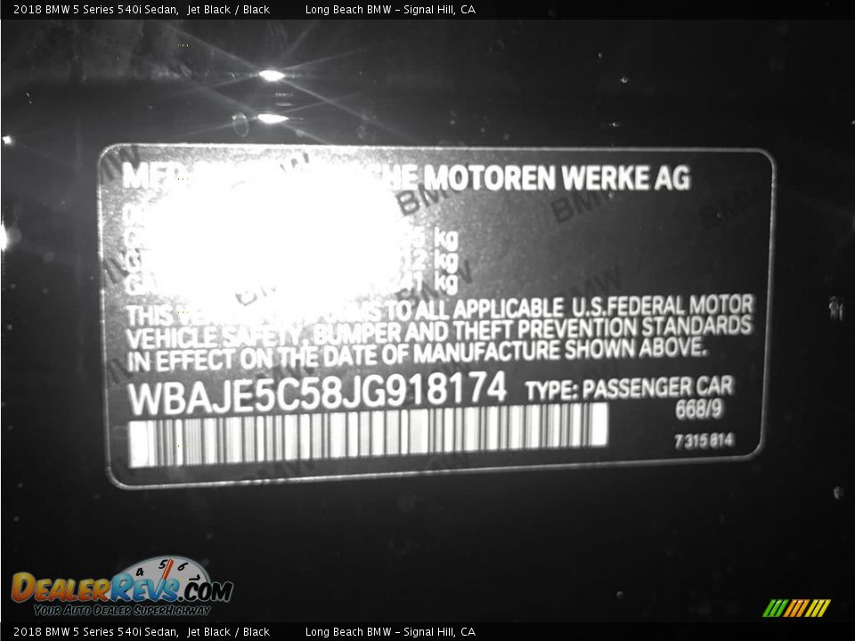2018 BMW 5 Series 540i Sedan Jet Black / Black Photo #12