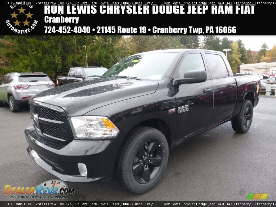 2018 Ram 1500 Express Crew Cab 4x4 Brilliant Black Crystal Pearl / Black/Diesel Gray Photo #1