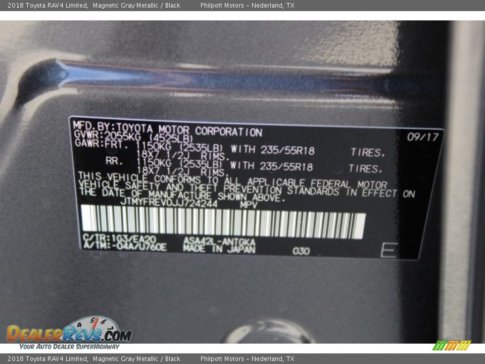 2018 Toyota RAV4 Limited Magnetic Gray Metallic / Black Photo #28