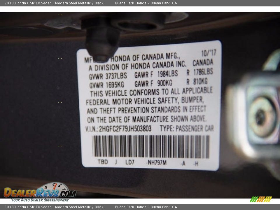 2018 Honda Civic EX Sedan Modern Steel Metallic / Black Photo #18