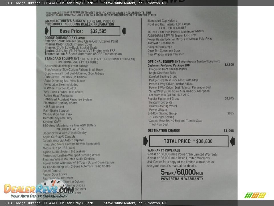 2018 Dodge Durango SXT AWD Bruiser Gray / Black Photo #35