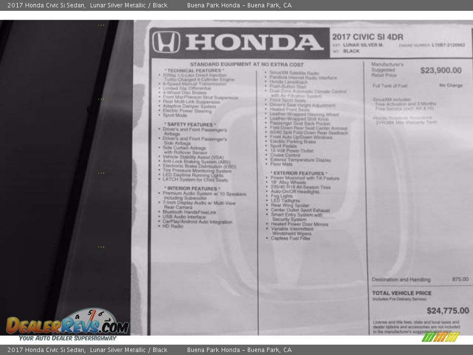 2017 Honda Civic Si Sedan Lunar Silver Metallic / Black Photo #18