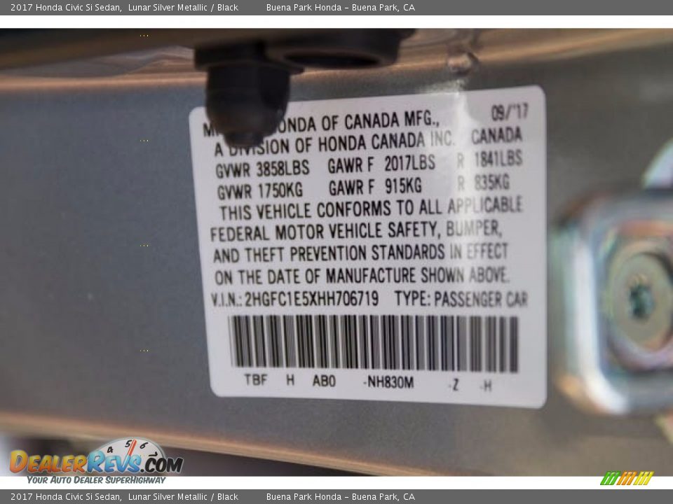 2017 Honda Civic Si Sedan Lunar Silver Metallic / Black Photo #20