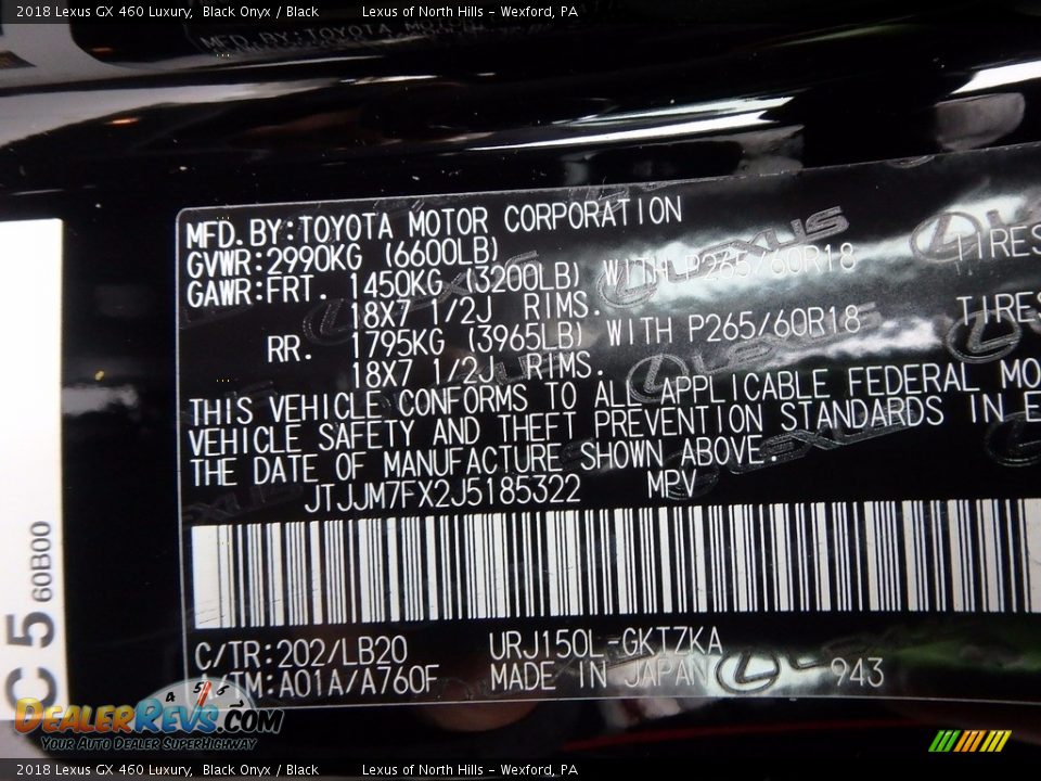 2018 Lexus GX 460 Luxury Black Onyx / Black Photo #11
