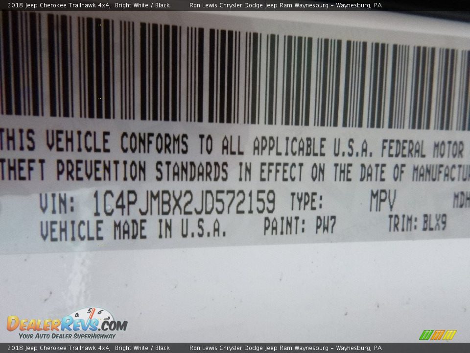 2018 Jeep Cherokee Trailhawk 4x4 Bright White / Black Photo #13