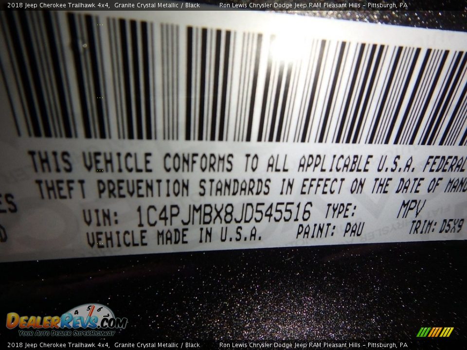 2018 Jeep Cherokee Trailhawk 4x4 Granite Crystal Metallic / Black Photo #14