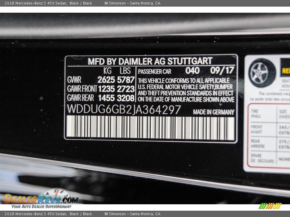 2018 Mercedes-Benz S 450 Sedan Black / Black Photo #10