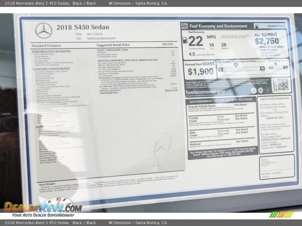 2018 Mercedes-Benz S 450 Sedan Black / Black Photo #11