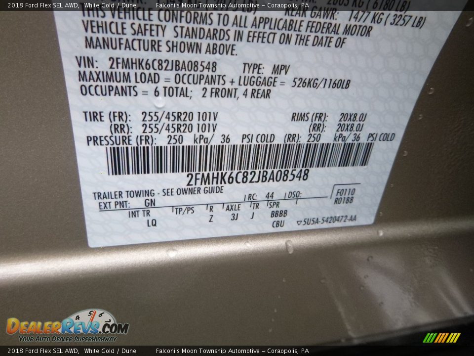 2018 Ford Flex SEL AWD White Gold / Dune Photo #11