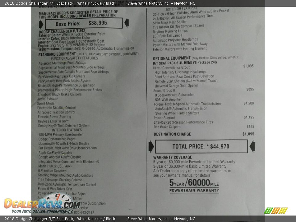 2018 Dodge Challenger R/T Scat Pack White Knuckle / Black Photo #29