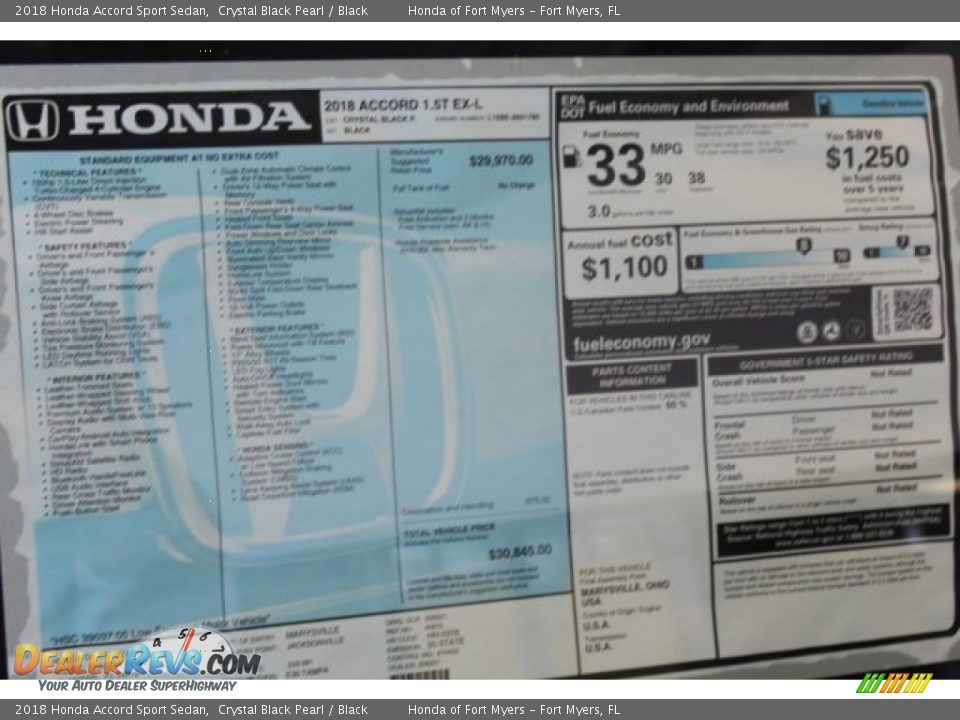 2018 Honda Accord Sport Sedan Crystal Black Pearl / Black Photo #26
