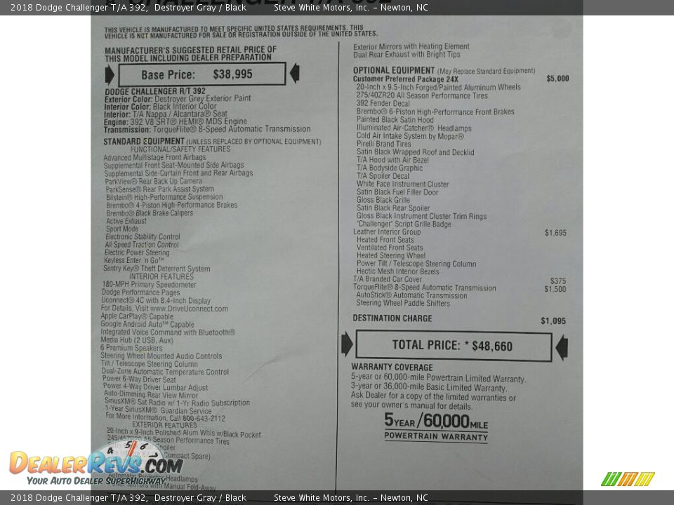 2018 Dodge Challenger T/A 392 Window Sticker Photo #33