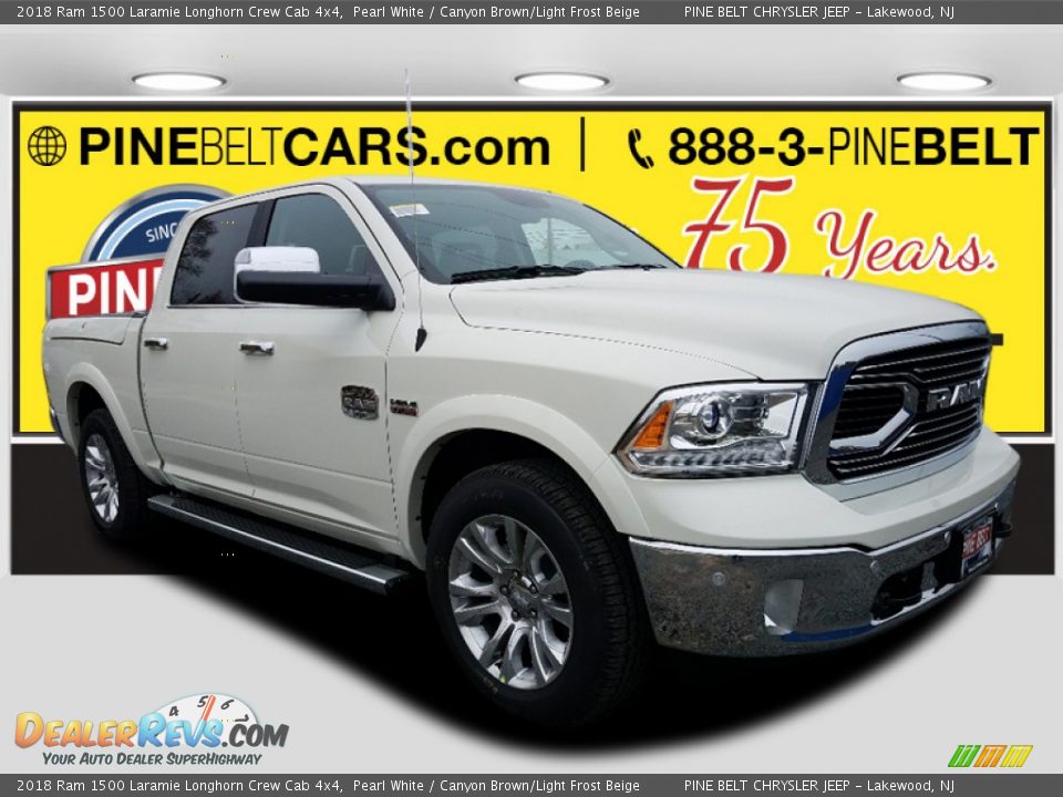 2018 Ram 1500 Laramie Longhorn Crew Cab 4x4 Pearl White / Canyon Brown/Light Frost Beige Photo #1