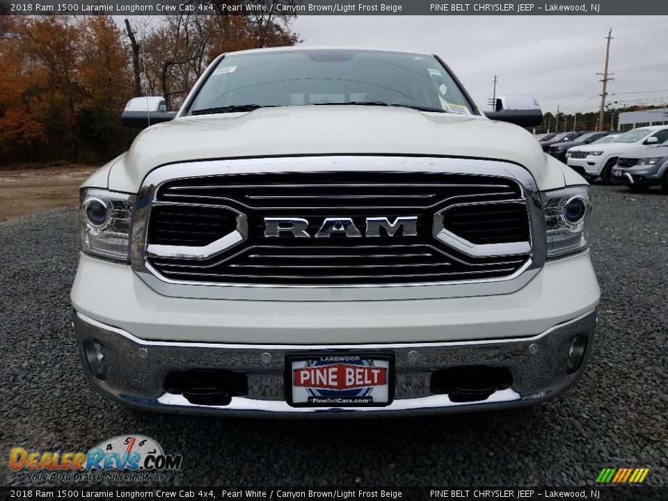 2018 Ram 1500 Laramie Longhorn Crew Cab 4x4 Pearl White / Canyon Brown/Light Frost Beige Photo #2