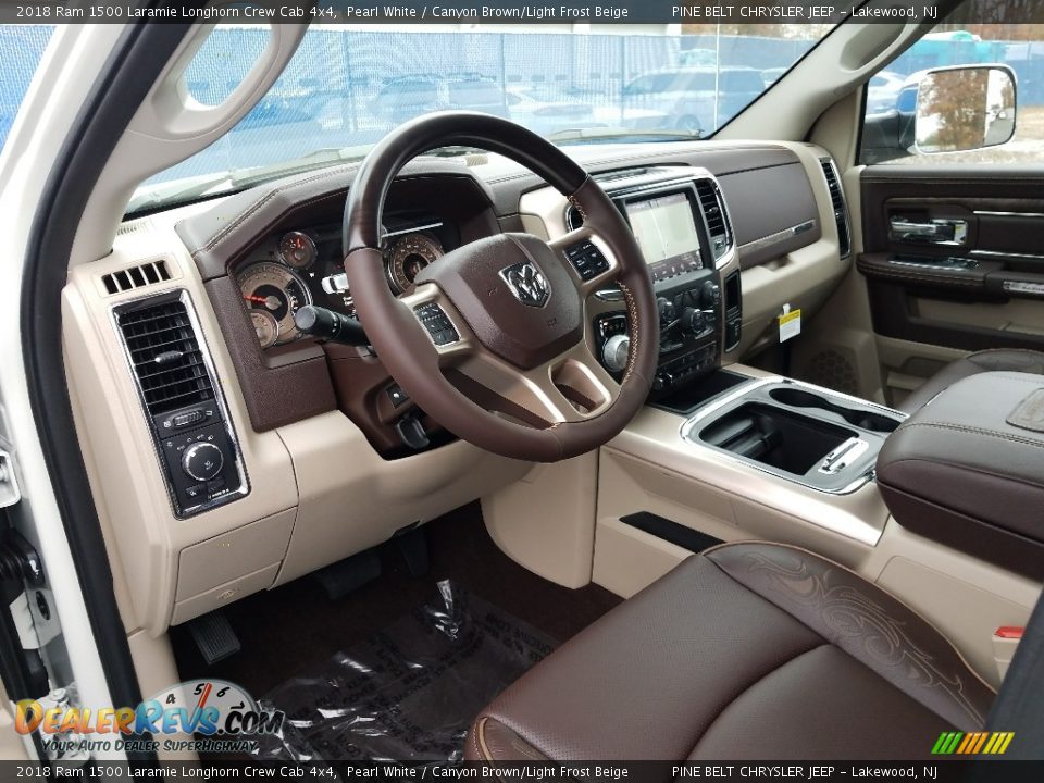 2018 Ram 1500 Laramie Longhorn Crew Cab 4x4 Pearl White / Canyon Brown/Light Frost Beige Photo #7