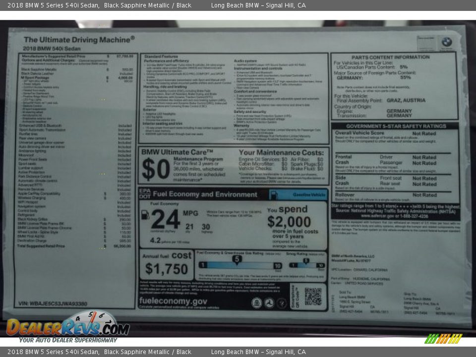 2018 BMW 5 Series 540i Sedan Black Sapphire Metallic / Black Photo #9