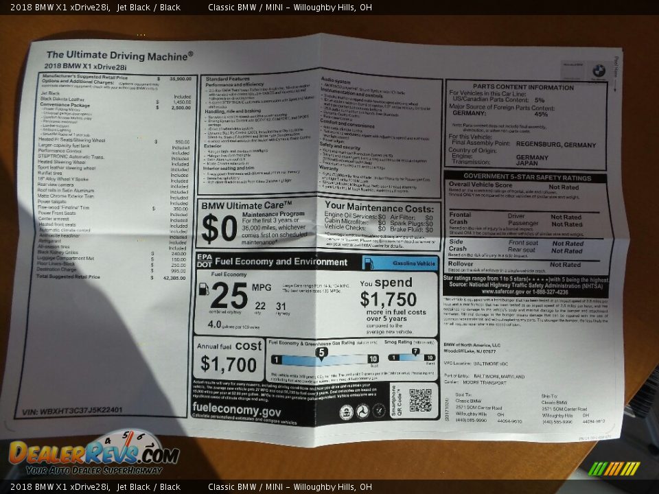 2018 BMW X1 xDrive28i Jet Black / Black Photo #6