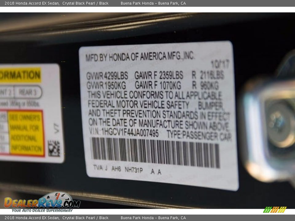 2018 Honda Accord EX Sedan Crystal Black Pearl / Black Photo #18