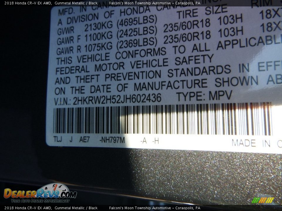 2018 Honda CR-V EX AWD Gunmetal Metallic / Black Photo #12