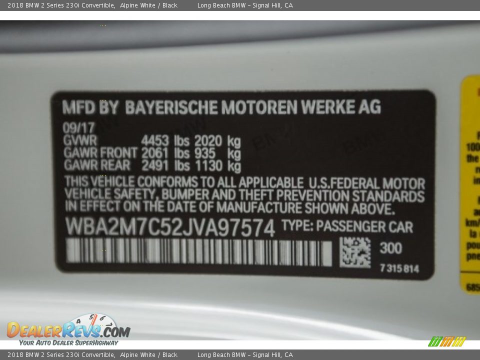 2018 BMW 2 Series 230i Convertible Alpine White / Black Photo #12