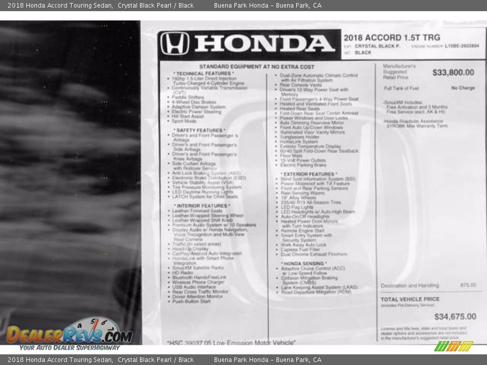 2018 Honda Accord Touring Sedan Crystal Black Pearl / Black Photo #18
