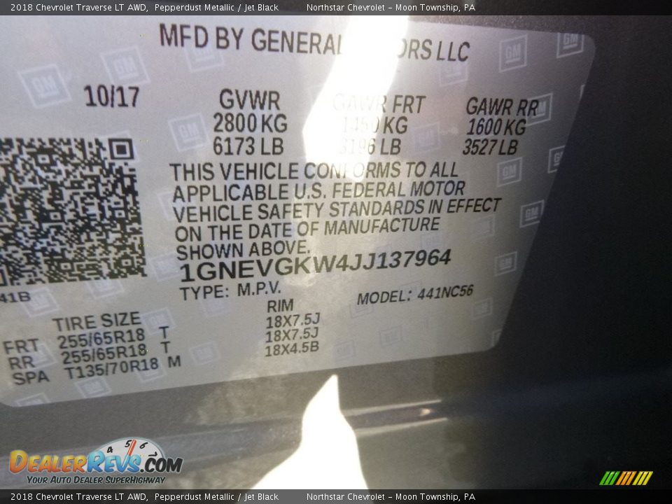 2018 Chevrolet Traverse LT AWD Pepperdust Metallic / Jet Black Photo #17