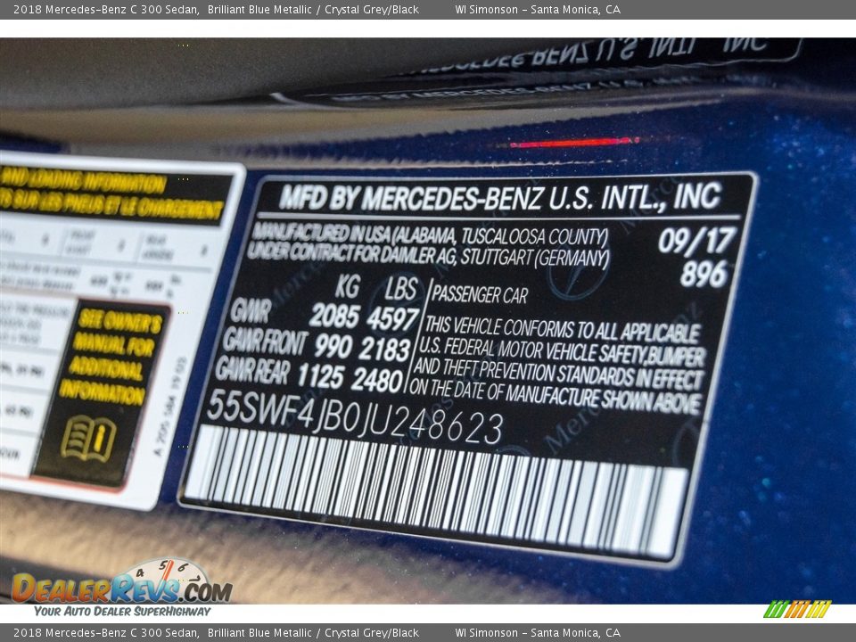 2018 Mercedes-Benz C 300 Sedan Brilliant Blue Metallic / Crystal Grey/Black Photo #10
