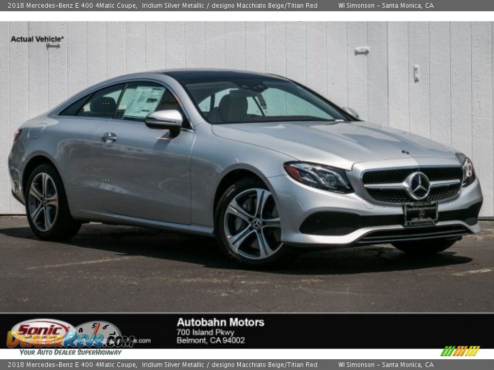 2018 Mercedes-Benz E 400 4Matic Coupe Iridium Silver Metallic / designo Macchiato Beige/Titian Red Photo #1