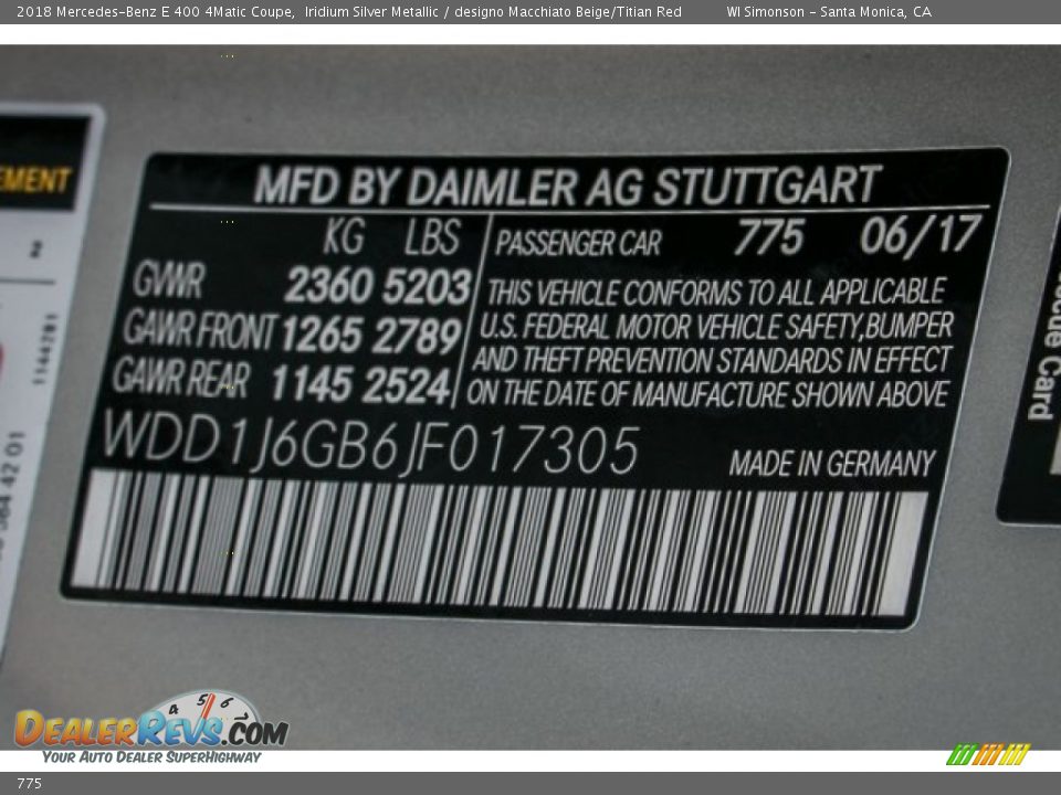 Mercedes-Benz Color Code 775 Iridium Silver Metallic