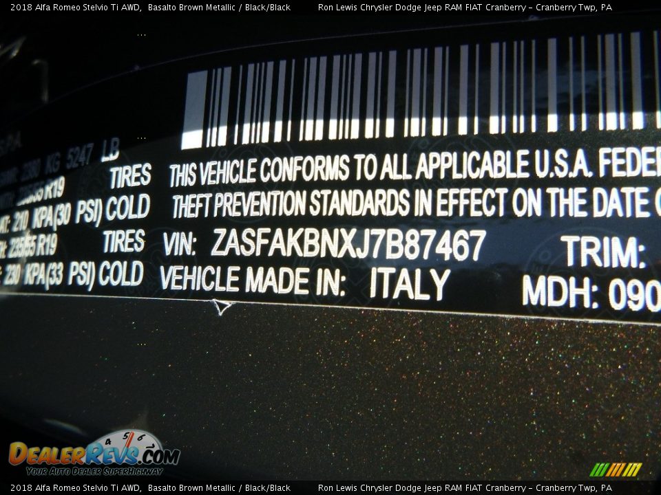 2018 Alfa Romeo Stelvio Ti AWD Basalto Brown Metallic / Black/Black Photo #21