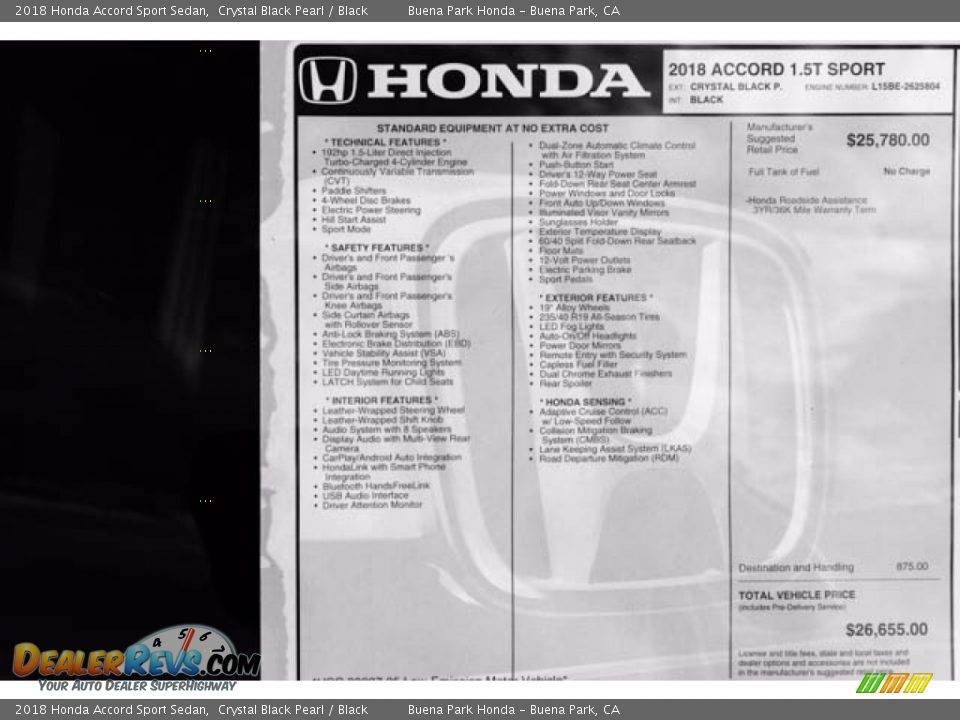 2018 Honda Accord Sport Sedan Window Sticker Photo #16