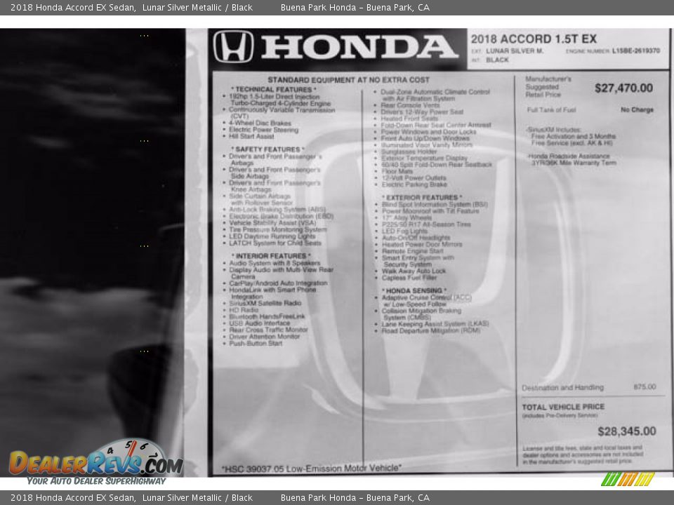 2018 Honda Accord EX Sedan Lunar Silver Metallic / Black Photo #16