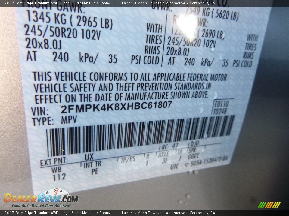 2017 Ford Edge Titanium AWD Ingot Silver Metallic / Ebony Photo #11