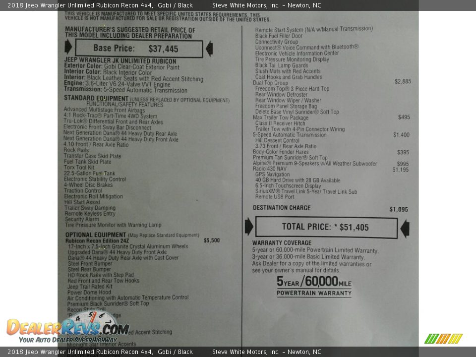 2018 Jeep Wrangler Unlimited Rubicon Recon 4x4 Window Sticker Photo #29