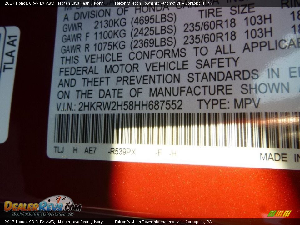 2017 Honda CR-V EX AWD Molten Lava Pearl / Ivory Photo #12
