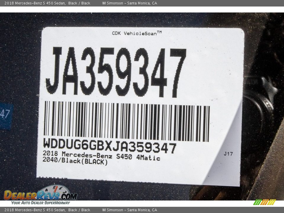 2018 Mercedes-Benz S 450 Sedan Black / Black Photo #10