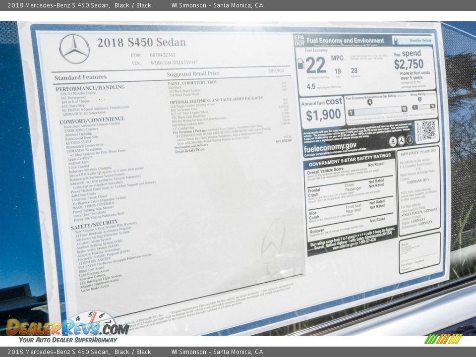 2018 Mercedes-Benz S 450 Sedan Black / Black Photo #11