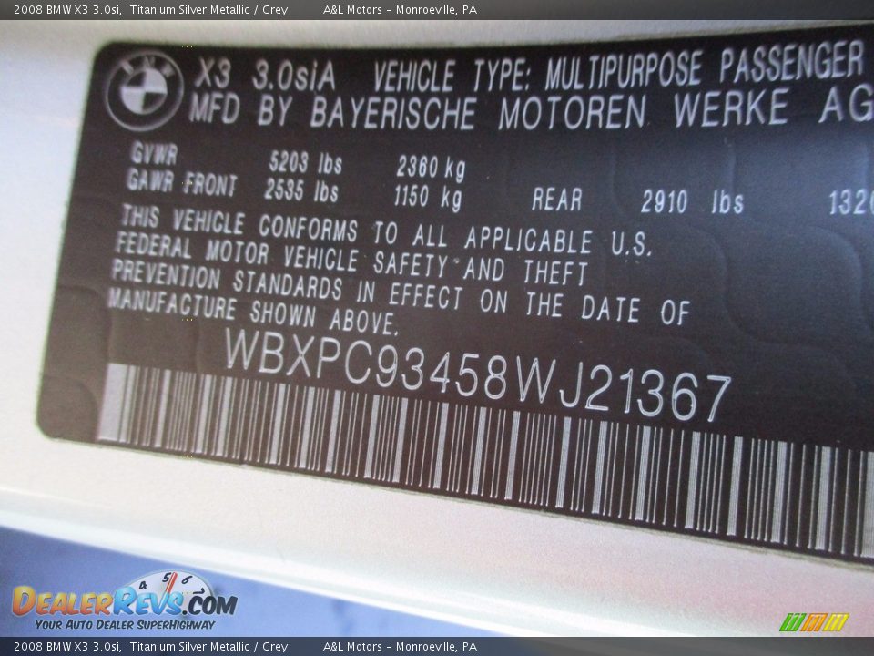 2008 BMW X3 3.0si Titanium Silver Metallic / Grey Photo #19