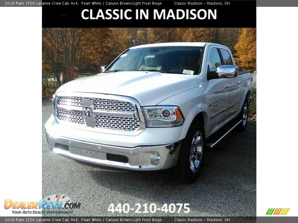 2018 Ram 1500 Laramie Crew Cab 4x4 Pearl White / Canyon Brown/Light Frost Beige Photo #1