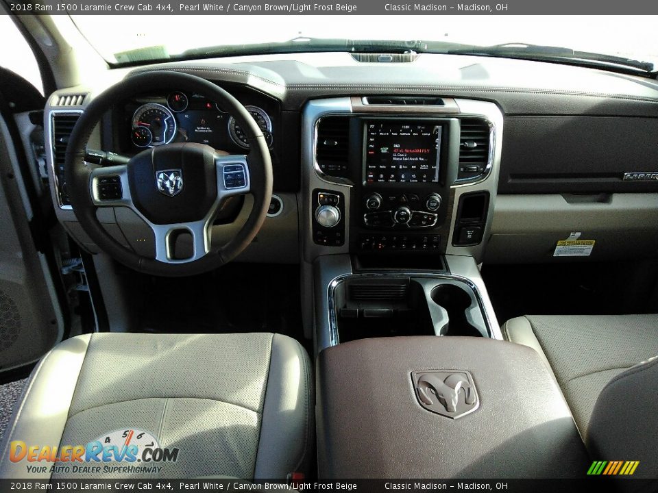 2018 Ram 1500 Laramie Crew Cab 4x4 Pearl White / Canyon Brown/Light Frost Beige Photo #6