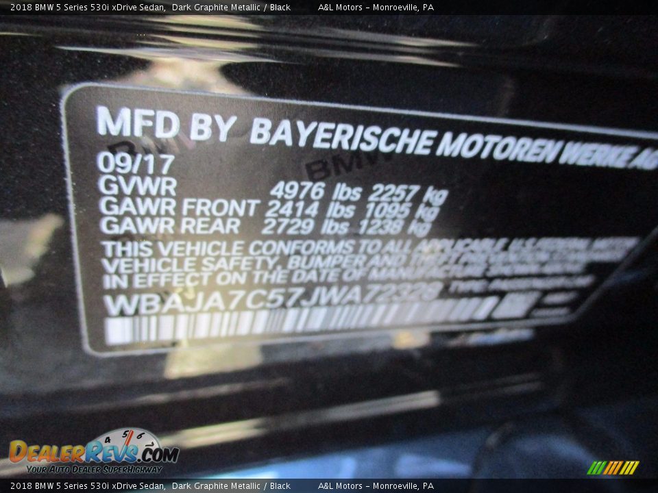 2018 BMW 5 Series 530i xDrive Sedan Dark Graphite Metallic / Black Photo #19