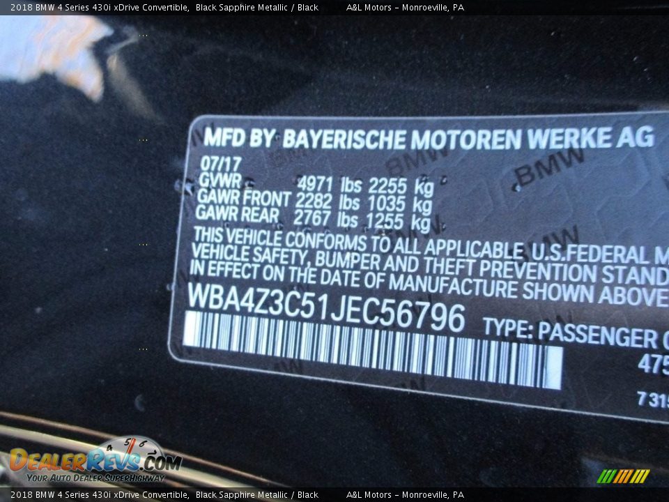 2018 BMW 4 Series 430i xDrive Convertible Black Sapphire Metallic / Black Photo #19