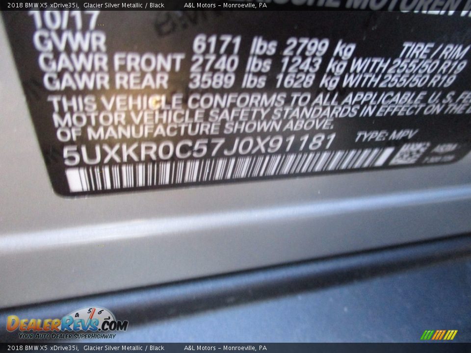 2018 BMW X5 xDrive35i Glacier Silver Metallic / Black Photo #19