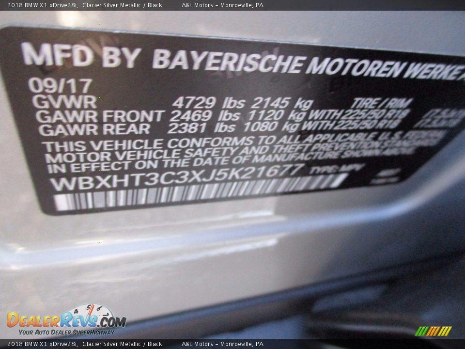 2018 BMW X1 xDrive28i Glacier Silver Metallic / Black Photo #19
