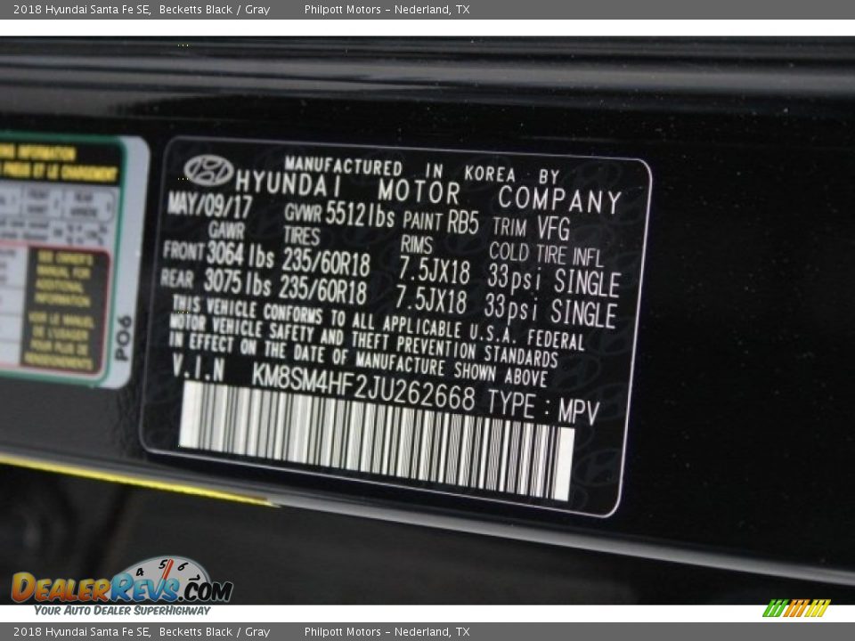 2018 Hyundai Santa Fe SE Becketts Black / Gray Photo #26