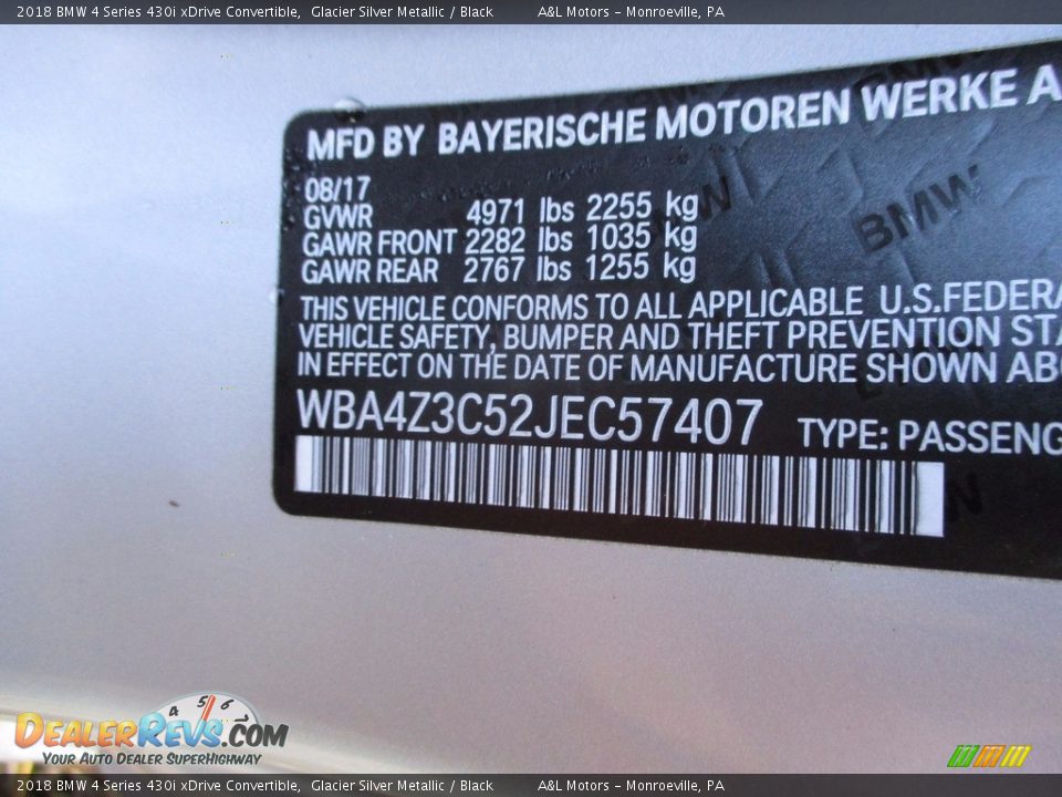2018 BMW 4 Series 430i xDrive Convertible Glacier Silver Metallic / Black Photo #19