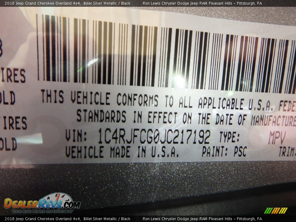 2018 Jeep Grand Cherokee Overland 4x4 Billet Silver Metallic / Black Photo #14